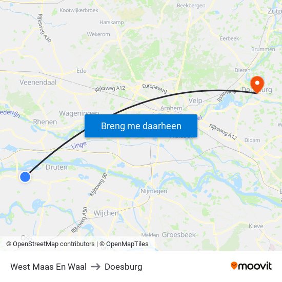 West Maas En Waal to Doesburg map