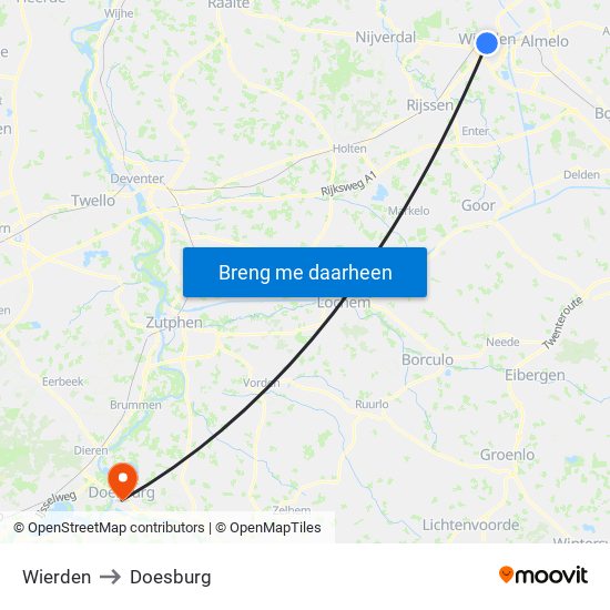 Wierden to Doesburg map