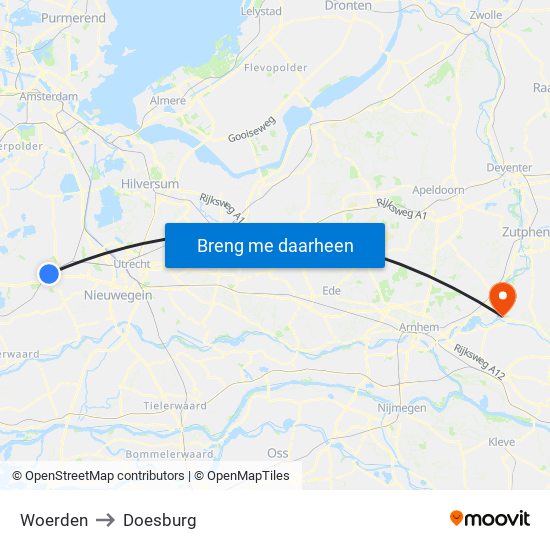 Woerden to Doesburg map