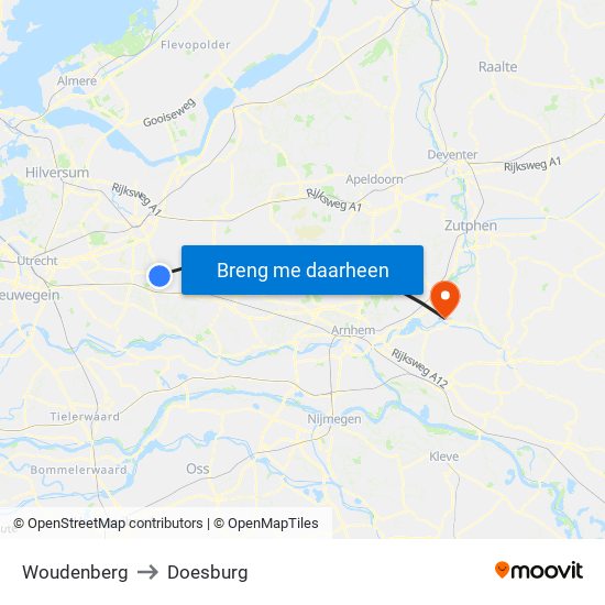 Woudenberg to Doesburg map