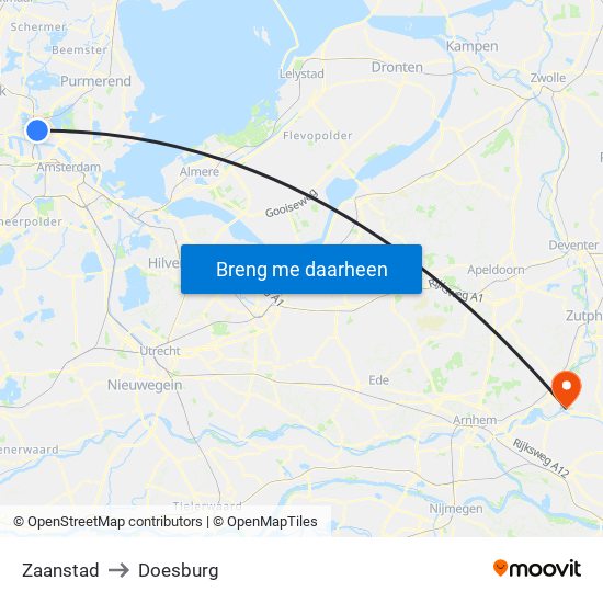 Zaanstad to Doesburg map