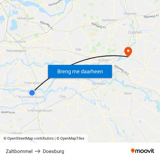 Zaltbommel to Doesburg map