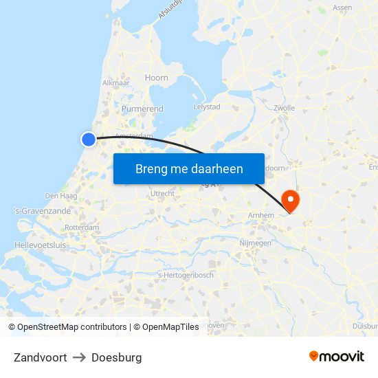 Zandvoort to Doesburg map