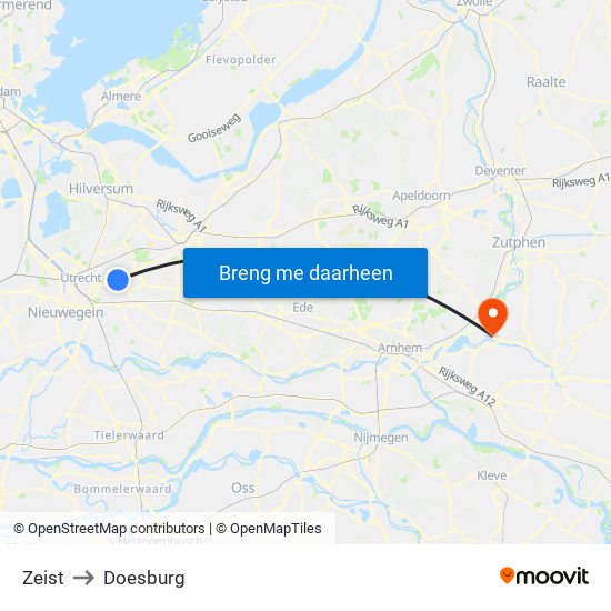 Zeist to Doesburg map
