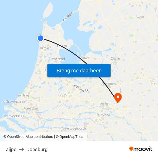 Zijpe to Doesburg map