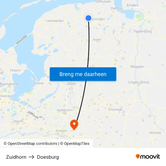 Zuidhorn to Doesburg map