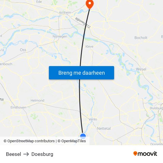 Beesel to Doesburg map