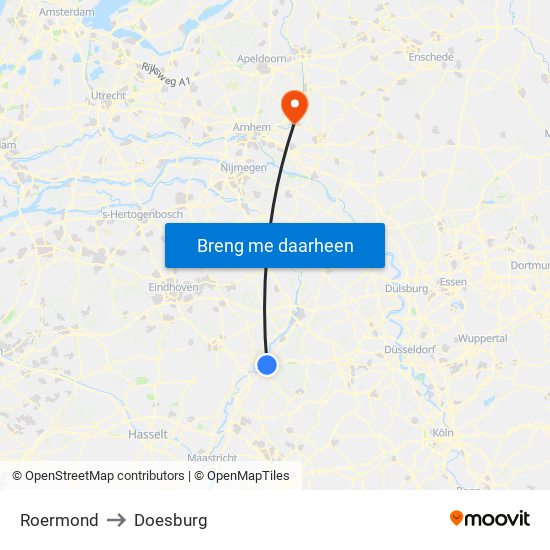 Roermond to Doesburg map