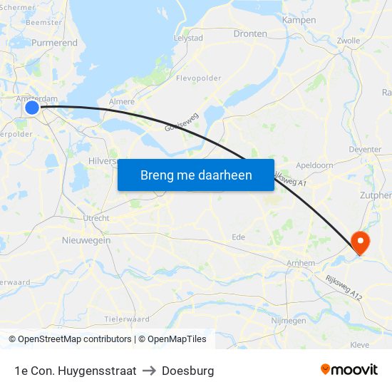 1e Con. Huygensstraat to Doesburg map