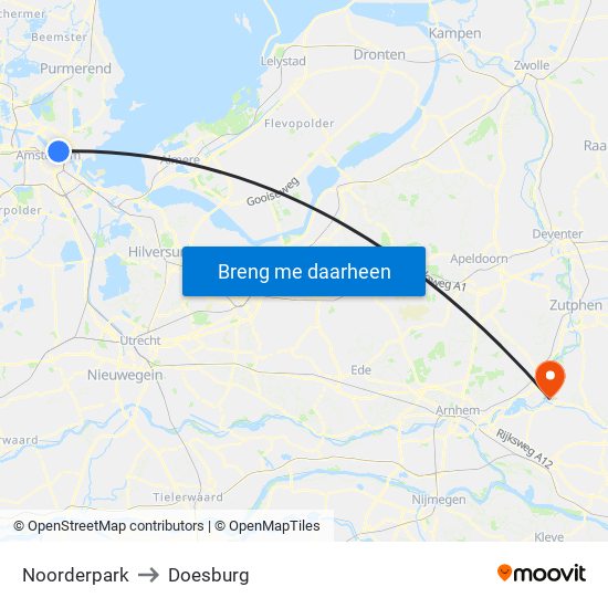 Noorderpark to Doesburg map