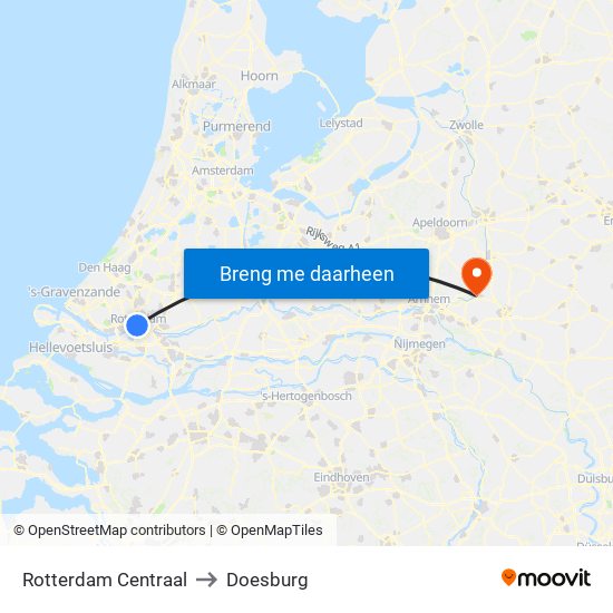 Rotterdam Centraal to Doesburg map