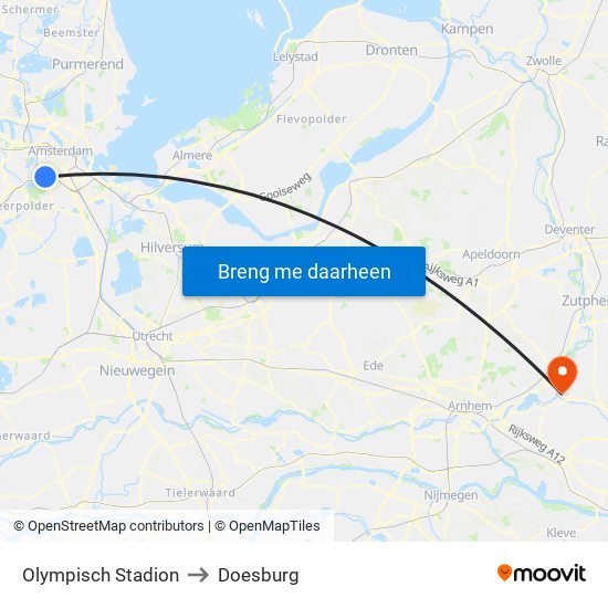Olympisch Stadion to Doesburg map