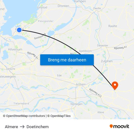 Almere to Doetinchem map