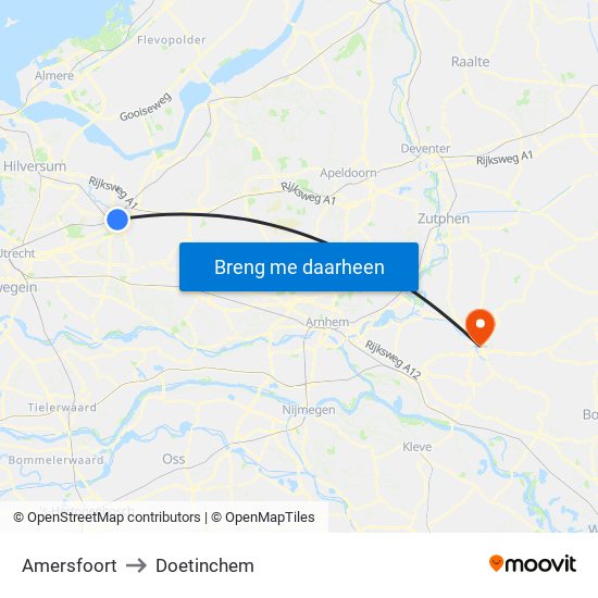 Amersfoort to Doetinchem map