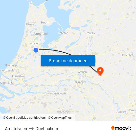 Amstelveen to Doetinchem map