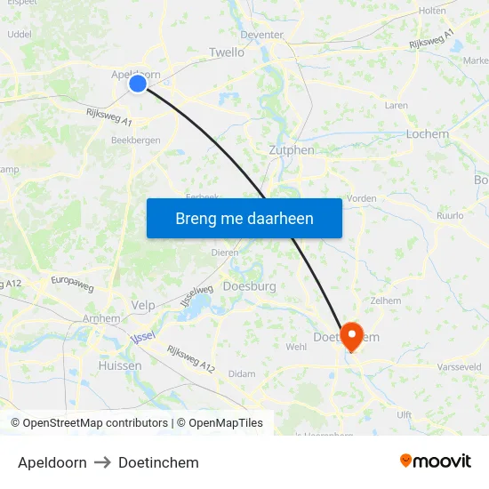 Apeldoorn to Doetinchem map