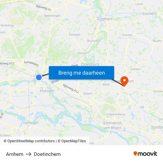 Arnhem to Doetinchem map
