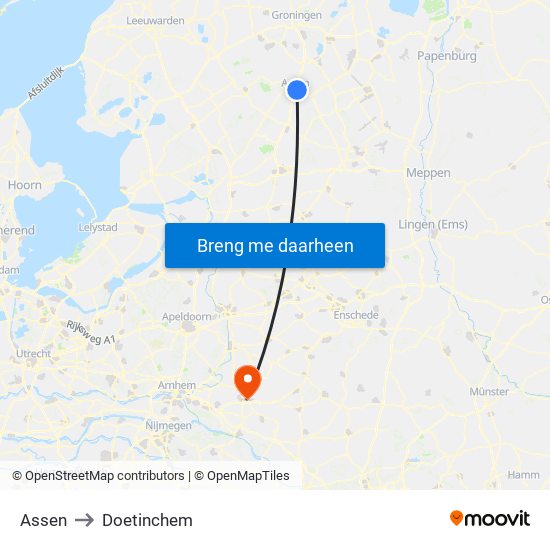 Assen to Doetinchem map