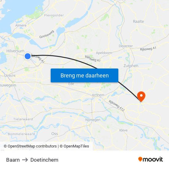 Baarn to Doetinchem map