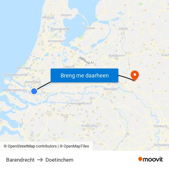 Barendrecht to Doetinchem map