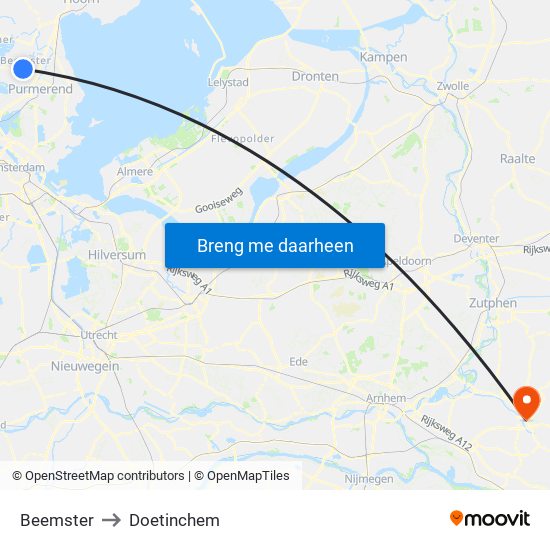 Beemster to Doetinchem map