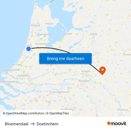 Bloemendaal to Doetinchem map