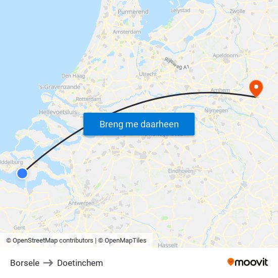 Borsele to Doetinchem map