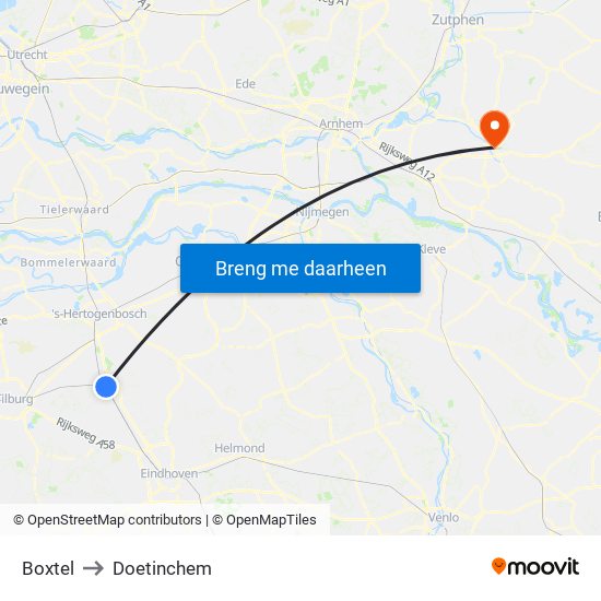Boxtel to Doetinchem map