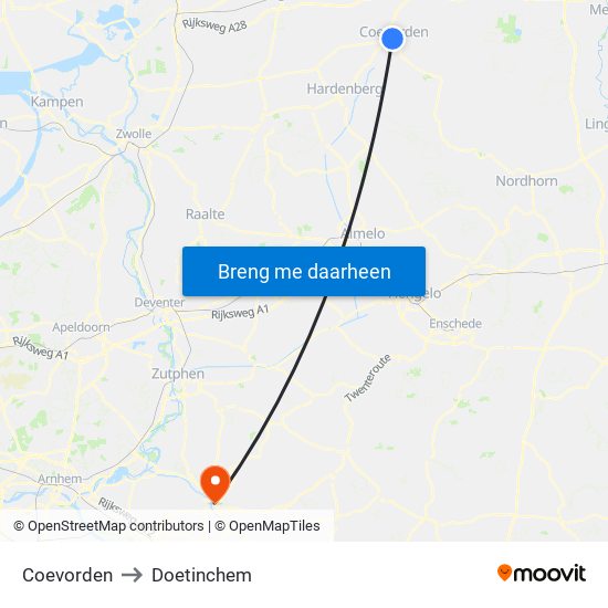 Coevorden to Doetinchem map