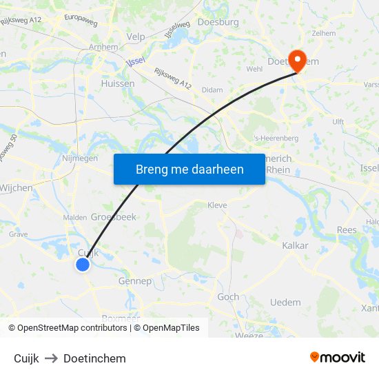 Cuijk to Doetinchem map