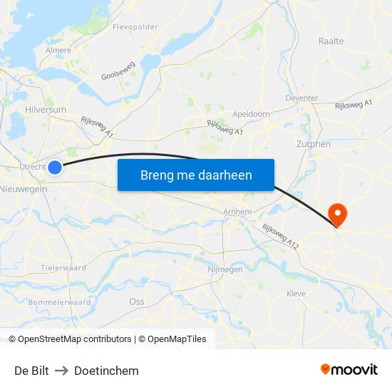 De Bilt to Doetinchem map