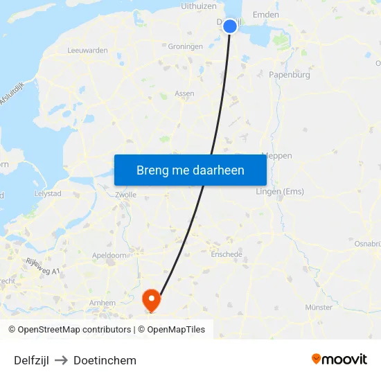 Delfzijl to Doetinchem map