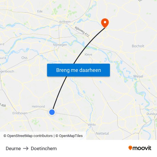 Deurne to Doetinchem map