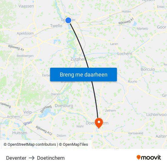 Deventer to Doetinchem map