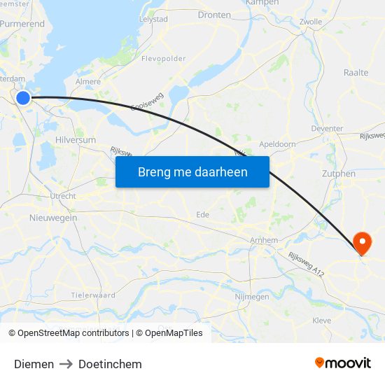 Diemen to Doetinchem map