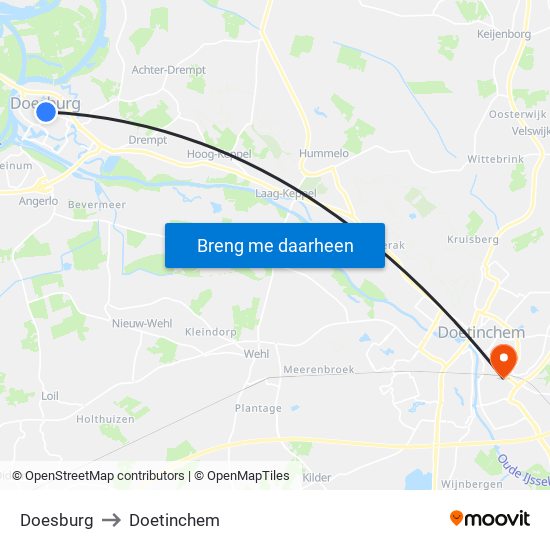 Doesburg to Doetinchem map