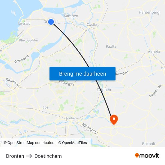 Dronten to Doetinchem map