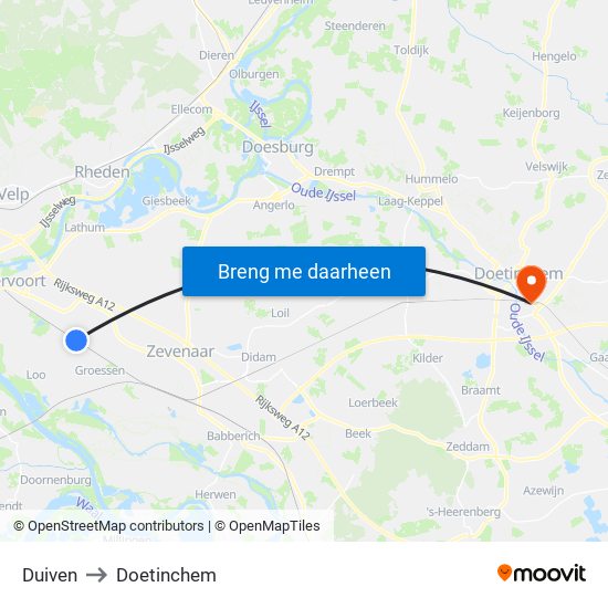 Duiven to Doetinchem map