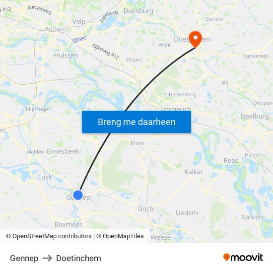 Gennep to Doetinchem map
