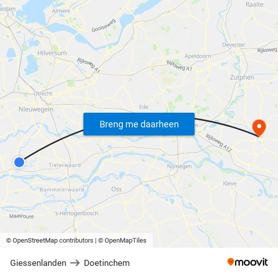 Giessenlanden to Doetinchem map