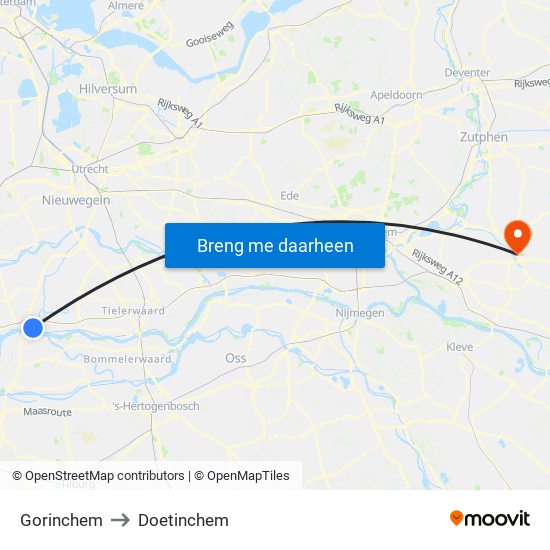 Gorinchem to Doetinchem map