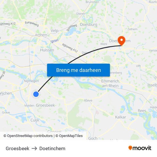 Groesbeek to Doetinchem map