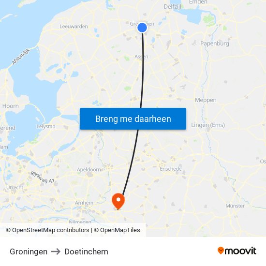 Groningen to Doetinchem map