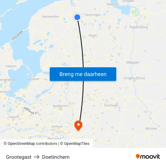Grootegast to Doetinchem map