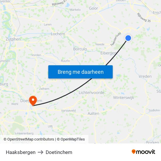 Haaksbergen to Doetinchem map