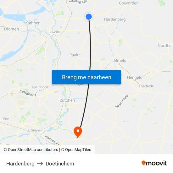 Hardenberg to Doetinchem map