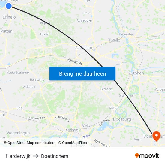 Harderwijk to Doetinchem map