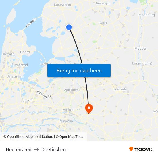 Heerenveen to Doetinchem map