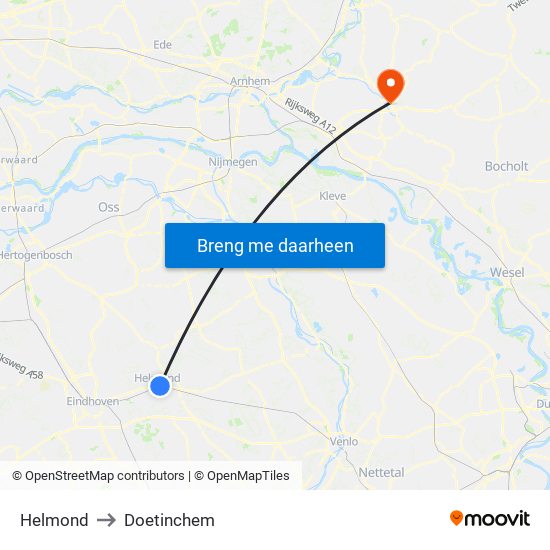 Helmond to Doetinchem map