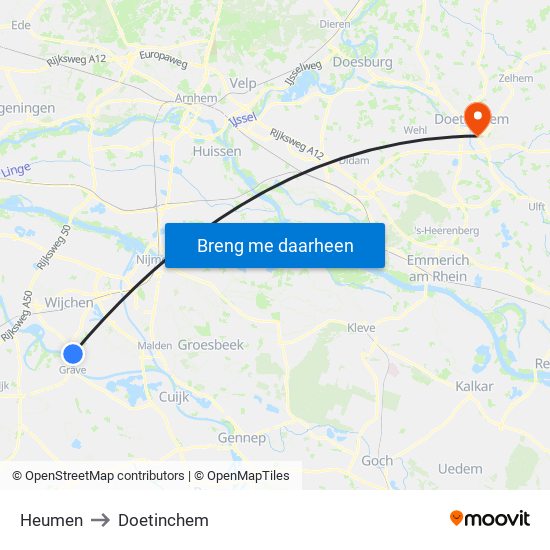 Heumen to Doetinchem map